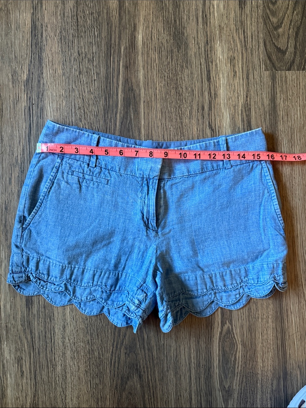 LOFT Chambray Scalloped Hem Shorts - Riviera